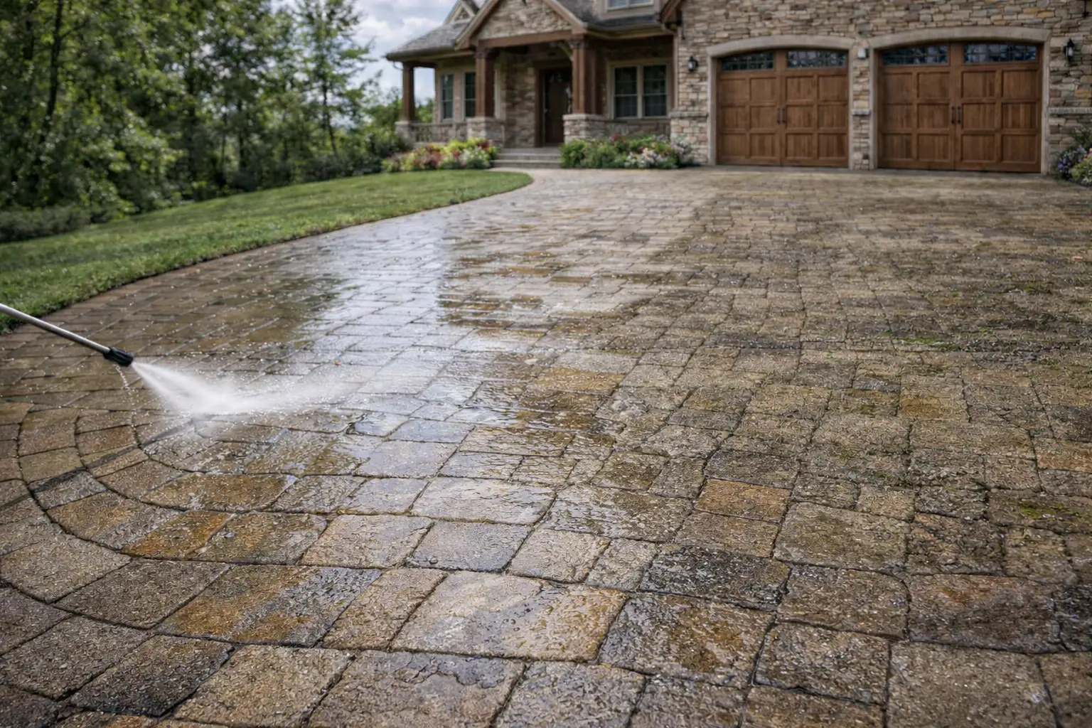 Captain Sparkles power washes driveways