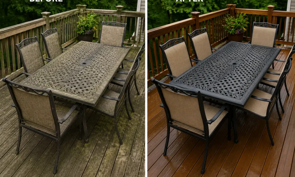 Captain Sparkles cleans outside dining sets