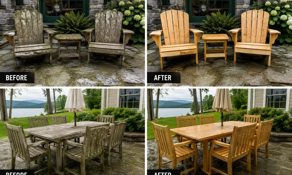 Captain Sparkles cleans yard and outdoor furniture